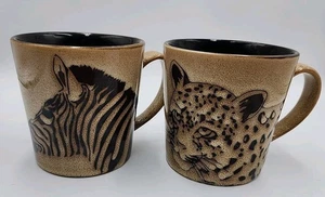 2 Blue Harbor Leopard/Gepard/Jaguar & Zebra Steinzeug 18 Unzen Becher EUC - Bild 1 von 13