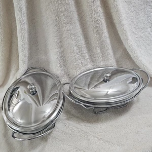 Marinex 3 Quart Oval Glas Chafing Dish Buffet Servierer mit Edelstahl Deckel Ständer 2er Set - Bild 1 von 13