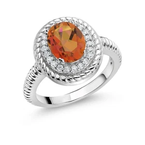 2.06 Ct Oval Twilight Orange Mystic Quartz 925 Sterling Silver Engagement Ring - Picture 1 of 3