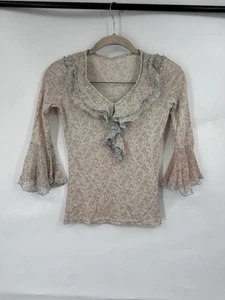 Fairy Whimsical Milkmaid Prairie Bluse Damen XSmall Beige Rüschen Ätherisch Boho - Bild 1 von 8
