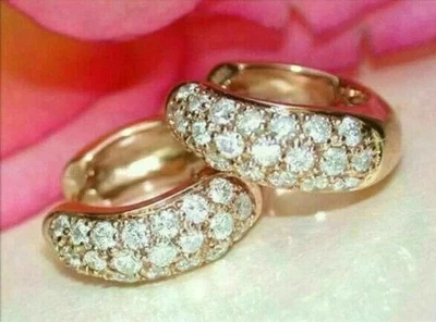 2 Ct Round Lab Created Diamond 14K Yellow Gold Plated Women Huggie Hoop Earrings - Image 1 of 2