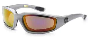 Silver Chopper Wind Resistant Sunglasses Padded Sport Motorcycle Riding Glasses - Picture 1 of 1