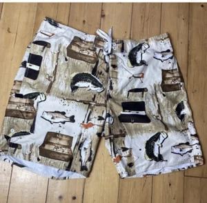 Bass Pro Shop costume da bagno uomo foderato stampa pesce e attrezzi taglia 2XL - Foto 1 di 10