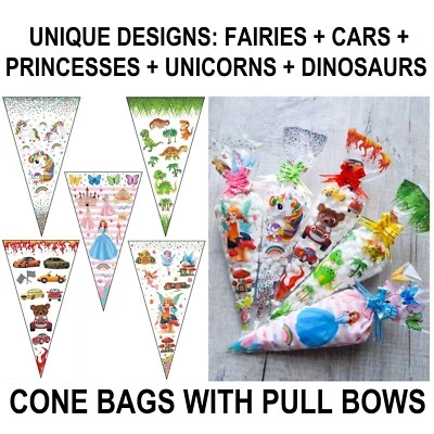 Cone Sweet Bags Cinderella Princess Dino Unicorns Cellophane Plastic Party Gifts