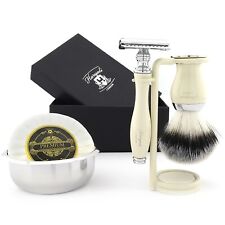 Men shaving Set Double Edge Safety Razor Brush Stand Soap & Bowl Set Ivory Color