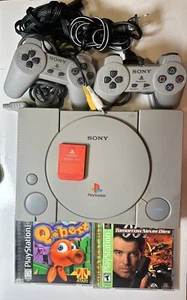 Sony PlayStation 1 PS1 Console 5501 Bundle 2x Controllers, Q Bert, 007, & More - Picture 1 of 22