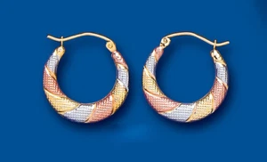 Gold Creole Earrings Hoop Rose Yellow White Hoops Hallmarked 18mm - Picture 1 of 1