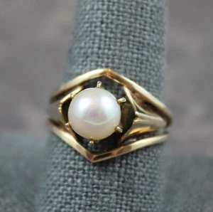 Vintage Vincent Ferrini Designer 14K Yellow Gold and Pearl Ring - Picture 1 of 9
