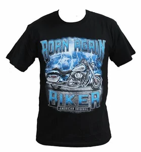 BORN AGAIN BIKER AMERICAN ORIGINAL BLACK MOTORCYCLE T-SHIRT ALL SIZES - TH2 - Picture 1 of 1