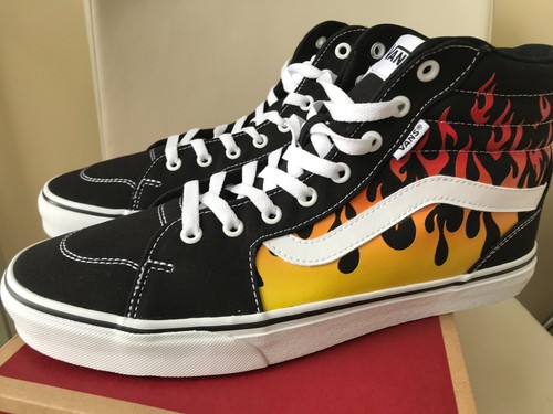 Scarpe da ginnastica VANS FILMORE HI TOP FLAMES da uomo nero bianco giallo UK 10