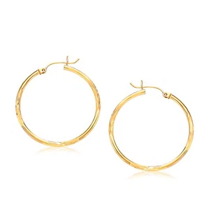 Orecchini a cerchio grandi sottili taglio diamante in oro giallo 14 kt (2x30 mm) - Foto 1 di 1
