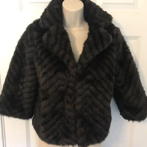 Mossimo Cappotto Invernale Donna Ecopelliccia Giacca S Nero Marrone Rigato Foderato Fuzzy - Foto 1 di 12