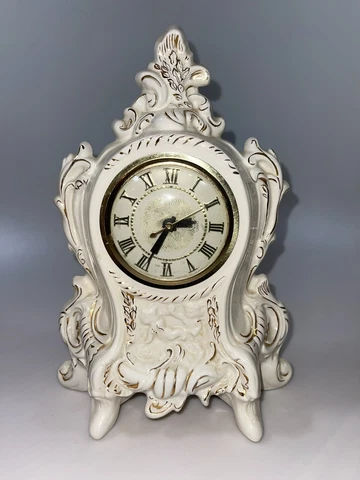 Vintage Clock Movement By Lanshire White Ceramic With Gold Highlights - Works! Cover