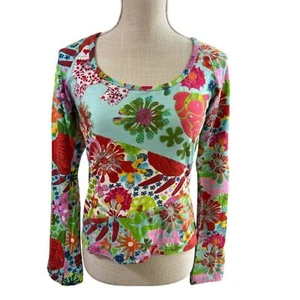 Oilily Sz S Art-to-Wear Floral Animal Funky Retro Shirt Top Stretch Scoop Neck - Picture 1 of 15