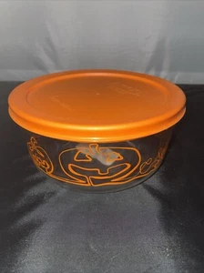 Pyrex Halloween Kürbis Schüssel Jack-O-Laterne 4 Tassen 1 QT Glas Aufbewahrungsbehälter - Bild 1 von 3