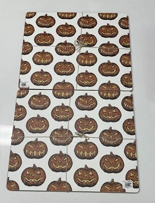 POTTERY BARN HALLOWEEN JACK O' LANTERN PUMPKIN CORK PLACEMATS SET OF 8 - Image 1 of 4