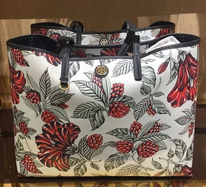 Tory Burch Large Coated Canvas Cameron Tote Bag Green Acre Floral No.37046 - Picture 1 of 1