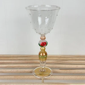 Hand Painted Signed Wine Glass Bohemian Gold Flower Floral Textured 8.5" - Picture 1 of 5