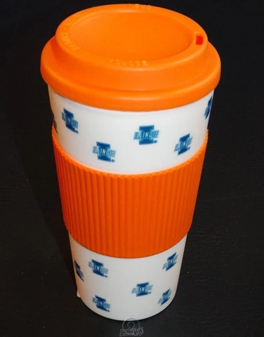 Illinois Fighting Illini 16 Oz Plastic Tumbler Travel Cup Hot/Cold Coffee Mug Cover