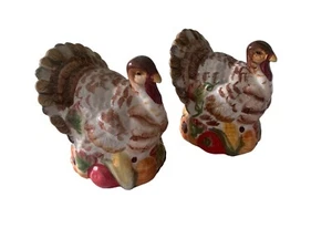 Thanksgiving Holiday Turkey Salt & Pepper Set 3" X 3" Multicolor Ceramic NWOT - Picture 1 of 9
