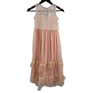 Rare Editions Sleeveless Lace Clip-Dot Mesh Long Dress Girls 12 New - Picture 1 of 6