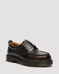 Dr. Martens Lowell Crocodile Analine Leather Moc Toe Premium Shoes Brown - Picture 1 of 8