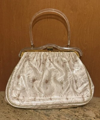 Charles S. Kahn 风格 1950 年代象牙色塑料钱包带雕刻 Lucite — 第 1/4 张图片