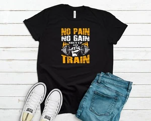 T-Shirt No Pain no Gain Shut Up and Train, superweich 100 % Baumwolle, Fitnessstudio-Liebhaber - Bild 1 von 14