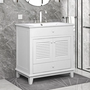 30" Bathroom Vanity Sink Bathroom Cabinet Two Doors One Drawer White (OLD SKU: J - Picture 1 of 24