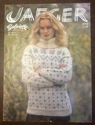 WOMENS MOHAIR COWL POLO NECK JUMPER 32-40" VTG 80’s KNITTING PATTERN JAEGER 4712 - Image 1 of 2