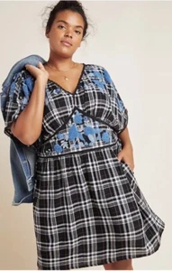 ANTHROPOLOGIE A+ Plus Sarah Tunic Dress Black White Blue Embroidered Sz 18W - Picture 1 of 16