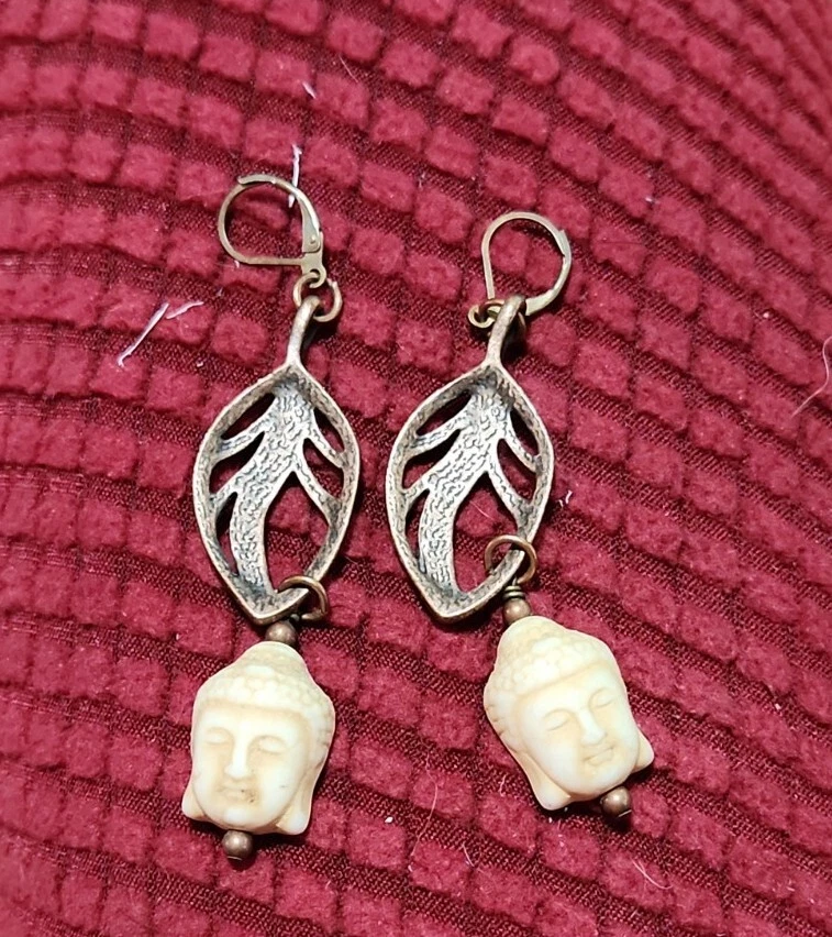 Rustic Bohemian Stone Buddha Face Tribal Gypsy Artisan Drop Earrings  - Image 1 of 4