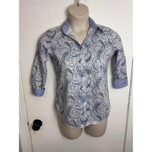 Chaps Blue & White Paisley contrast sleeves no iron cotton Shirt size small #944 - Bild 1 von 7
