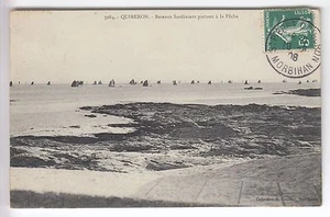 CPA QUIBERON 56 - BATEAUX SARDINIERS PARTANT A LA PECHE VOILIERS 1908 ~B80 - Imagen 1 de 2