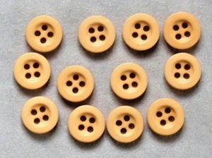12 Light Caramel Colour, Round, 4 Hole 11mm Astor Plastic Buttons - Picture 1 of 1