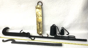 ANTIQUE HANGING COTTON SCALE SET,BRASS,IRON,COUNTER BALANCE,HOOK,WEIGHTS,PLIERS - Picture 1 of 13