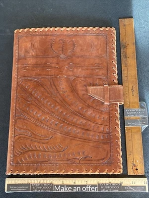 BONITO Estuche Organizador Bolsillo Carpeta Documentos Cartera Cuero Tooled De Colección Foto 1 de 4