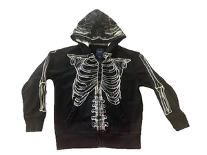 Gap 6-7 SM Black Hoodie Skeleton Glow in the Dark Sweatshirt Zip Up boys Girls - Picture 1 of 6