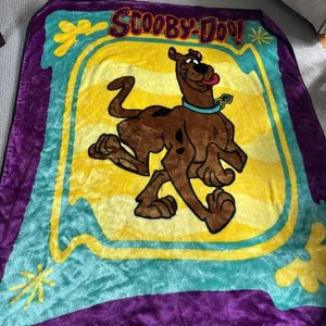 Scooby Doo Fleece Vintage 90s Throw Blanket 52”x 60” Yellow Teal Plush Northwest - Picture 1 of 4