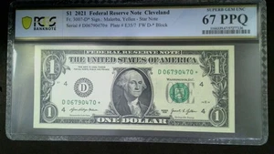 2021 $1 Star Note Uncirculated Sequential Cleveland GEM UNC 67 PPQ D06790470* - Picture 1 of 2