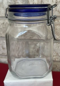 Cobalt Lid Bormioli Rocco Fido Jar Glass Canister Mason 1L Made in Italy - Picture 1 of 4