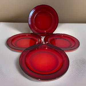 VTG 1950s Anchor Hocking Royal Ruby Red Salad Dessert Plates 7.25” Set Of 4 - Picture 1 of 9