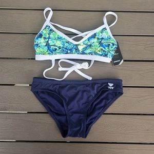 TYR Damen Durafast Floral Malibu Tieback Top & Navy Workout Bikini Gr. S Neu - Bild 1 von 3