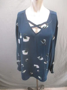 MAURICES One Size Womens Blue Criss Cross Neck Long Sleeve Flowy Tunic Top 749 - Picture 1 of 10