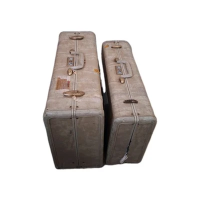 Vintage 1950s Samsonite Shwayder Brothers Marble Cream Suitcase Luggage 2 Pc Set - Image 1 of 4
