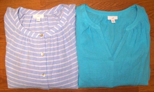 J. Jill 100 % Baumwolle blau V-Ausschnitt 3/4 Ärmel Pullover Shirt Oberteil Gr. Medium - Bild 1 von 7