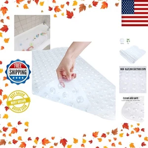 40x16 Clear Non-Slip Bath Safety Mat with Suction Cups - Machine Washable - Picture 1 of 8