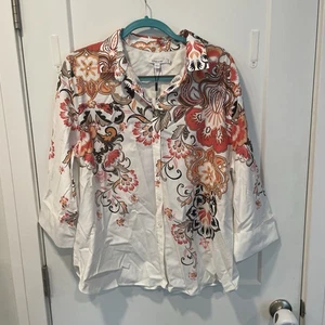 Chicos Size 3.5 No Iron Stretch Floral Shirt 3/4 Sleeve Southern Baroque - Picture 1 of 5