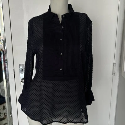 J. Blusa transparente de esmoquin de punto suizo plisada azul marino Crew NUEVA talla 6 Foto 1 de 4