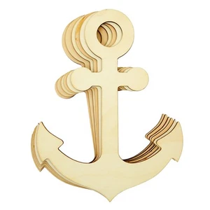 6 Pack Unfinished Wooden Anchors for Crafts, Nautical Wood Cutouts, 11.6x8.8 In - Picture 1 of 10